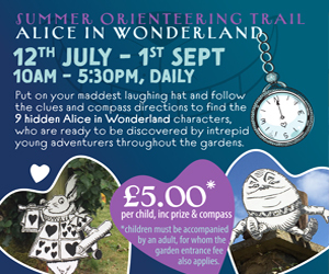 Advert: https://www.waterperrygardens.co.uk/event/summer-orienteering-trail-alice-in-wonderland/